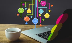 digital composite of laptop with graphic